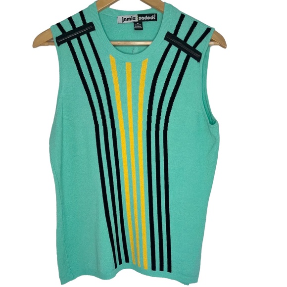 Jamie Sadock Sleeveless Knit Top – Teal with Yellow & Black Stripes - Picture 1 of 9